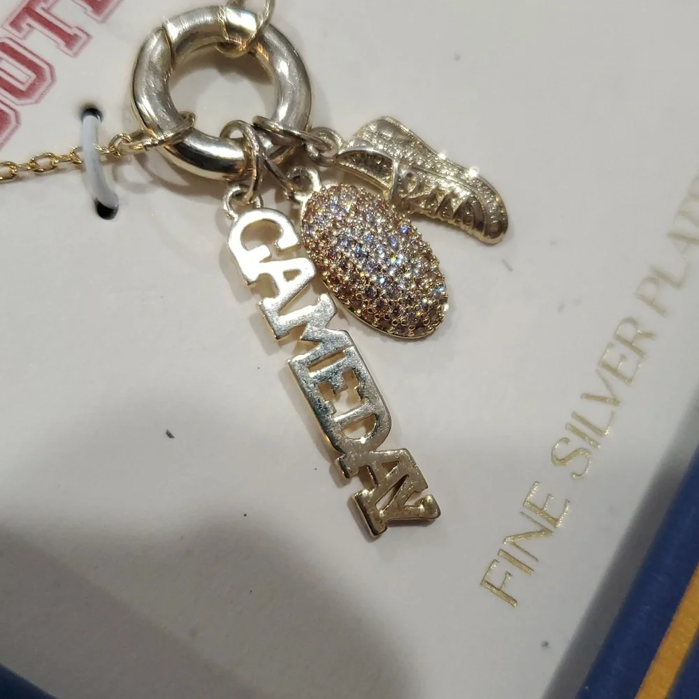 Mia Sarine fine silver Plated Gameday Pave Football‎ Cleats charm necklace new